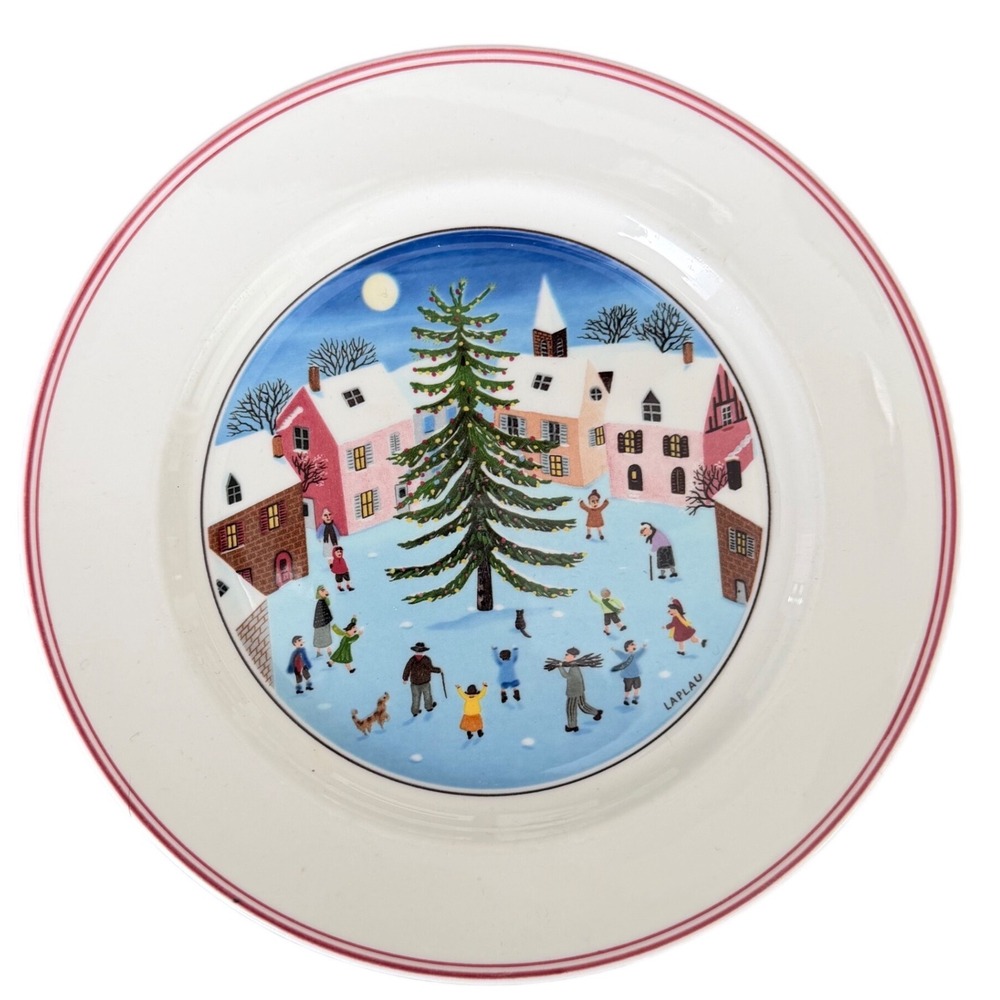 Villeroy & Boch Naif Christmas Plate Gerard Laplau Folk Art Winter Village 8.25"
